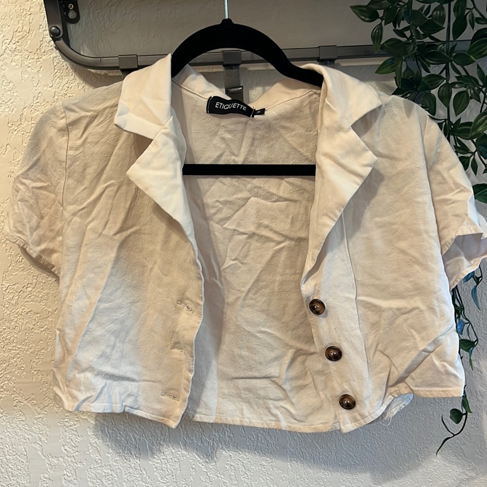 Tan button down crop top size M